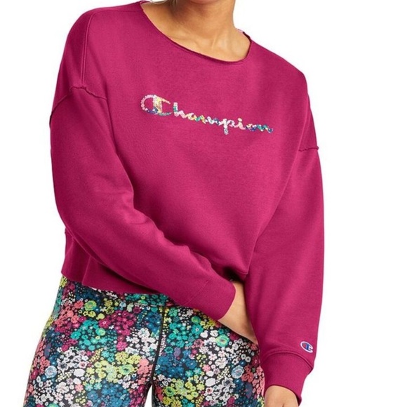 Champion Women's French Terry Logo Sweatshirt Pink Size Large - Picture 1 of 8